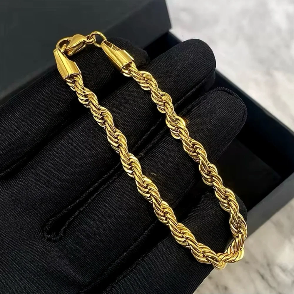 5mm Stainless Steel Twisted Rope Chain Bracelets for Men and women 7”+2”…